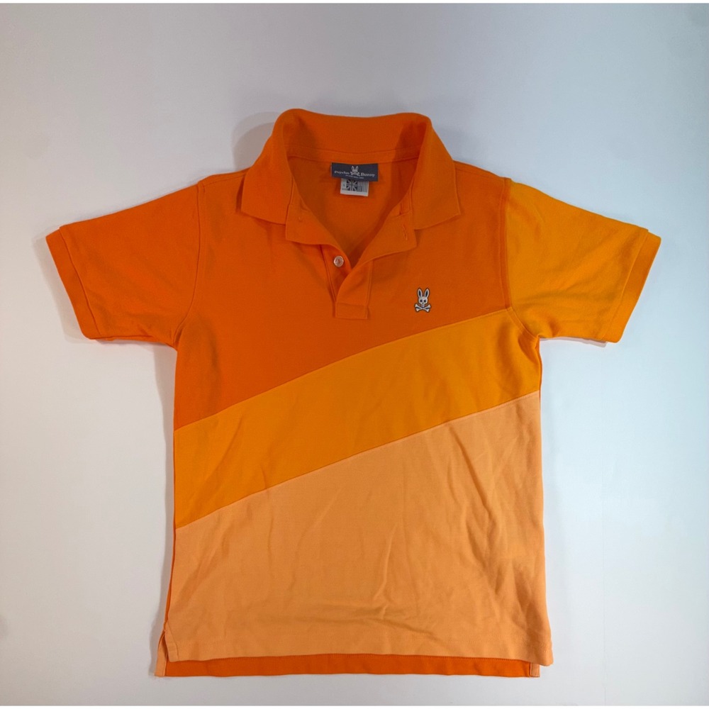 Psycho Bunny Boys Orange Colorblock Pique Polo Shirt Size L 14/16 Short Sleeve